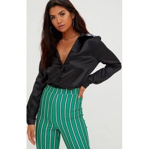 Black Satin Button Front Shirt / NWOT